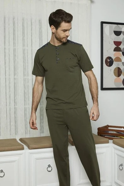 KLY 7612 Erkek Midi Yaka 3'Lü Pijama Takım ürün görseli 1