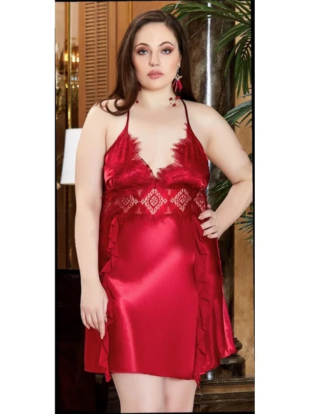 Jeremi 3240 Battal Saten İkili Gecelik Sabahlık Takım - 2