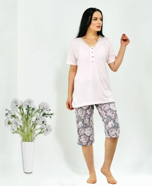 HF Club 3102 Kadın Açık Yaka Kapri Pijama Takımı