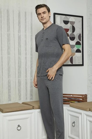 KLY 7615 Erkek Midi Yaka 3'lü Pijama Takımı - 3