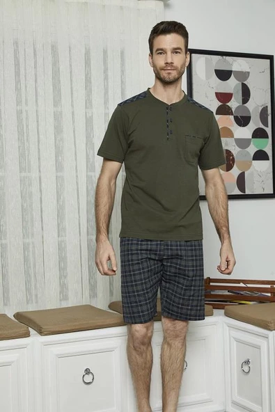 KLY 7612 Erkek Midi Yaka 3'Lü Pijama Takım - 3
