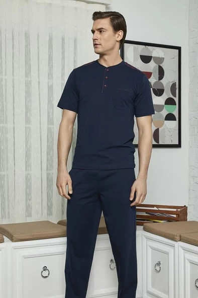 KLY 7612 Erkek Midi Yaka 3'Lü Pijama Takım - 5