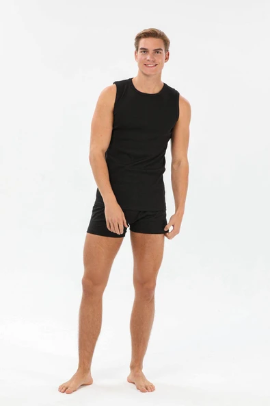 Yıldız 11 Siyah Erkek %100 Pamuk Sıfır Kollu Bisiklet Yaka Ribana Rahat Atlet - 3