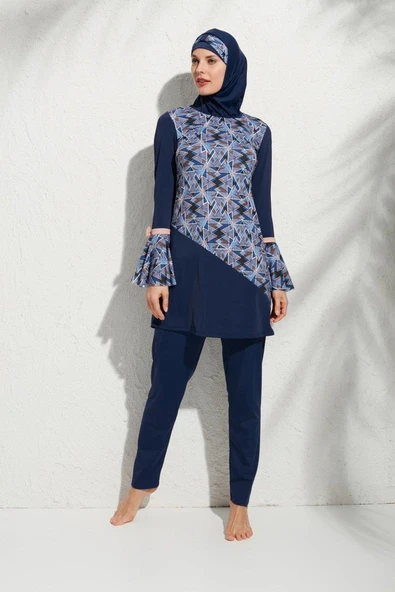 Pierre Cardin 191921 Uzunkollu Kolu Volanlı Desenli Tesettür Mayo - 2