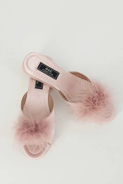 G&C Kadın Topuksuz Tüylü Çeyiz Gelin Terlik - 8