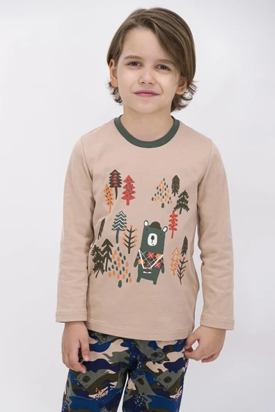 RolyPoly 1830 2-8 Yaş Bear Kamuflaj Koyu Bej Erkek Çocuk Pijama Takımı - 2