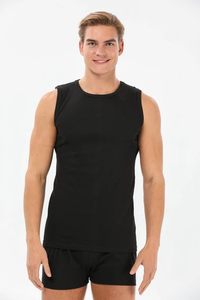 Yıldız 11 Siyah Erkek %100 Pamuk Sıfır Kollu Bisiklet Yaka Ribana Rahat Atlet