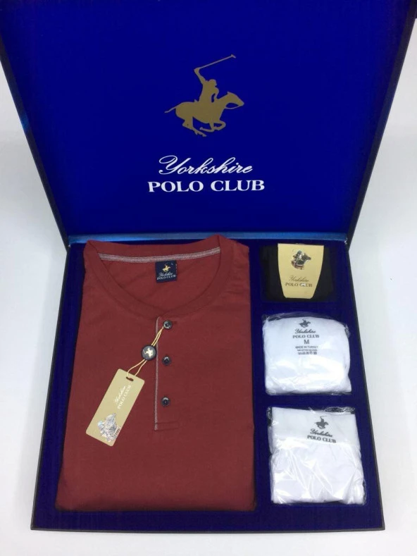 Polo Club Erkek Damat Uzun Kol Pijama Takım Atlet Boxer Çorap Kutulu Set - 3