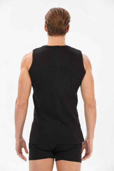 Yıldız 11 Siyah Erkek %100 Pamuk Sıfır Kollu Bisiklet Yaka Ribana Rahat Atlet - 5