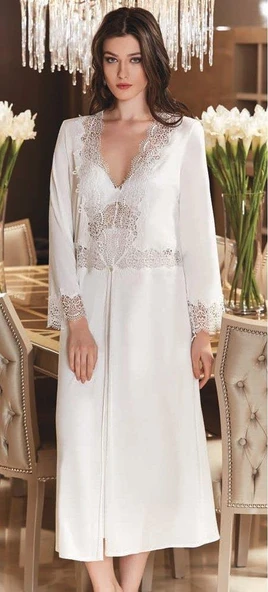 Jeremi 558 6'lı Çeyizlik Penye Dantelli Uzun Gecelik Sabahlık Set - 1