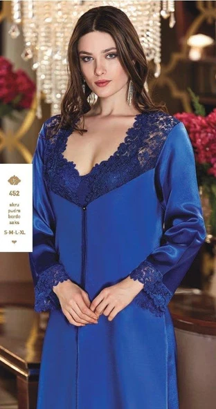 Jeremi 452 6'lı Saten Dantelli Gecelik Sabahlık Takımı - 2