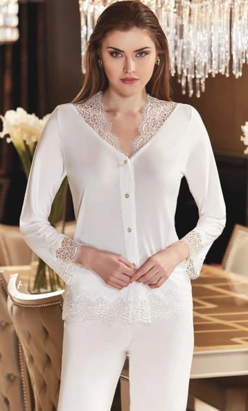 Jeremi 558 6'lı Çeyizlik Penye Dantelli Uzun Gecelik Sabahlık Set - 3