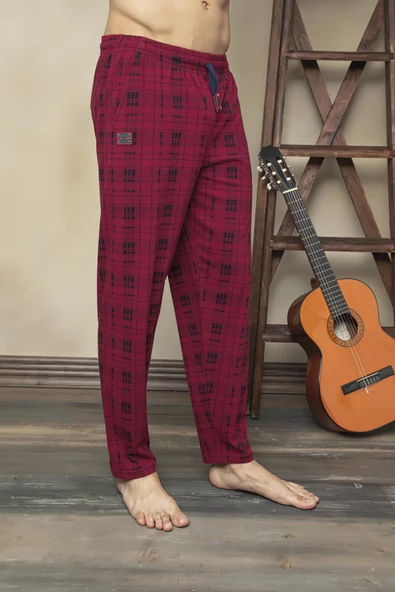 KLY 152 Tek Alt Likralı Ekoseli Çok Rahat Pijama Alt - 4