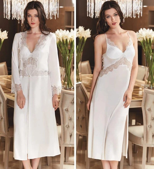 Jeremi 558 6'lı Çeyizlik Penye Dantelli Uzun Gecelik Sabahlık Set - 6