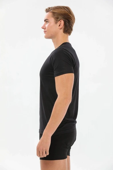 Yıldız 127 Erkek Siyah V Yaka Süper İnce Modal Pamuk Terletmez Kısa Kollu Tshirt - 4