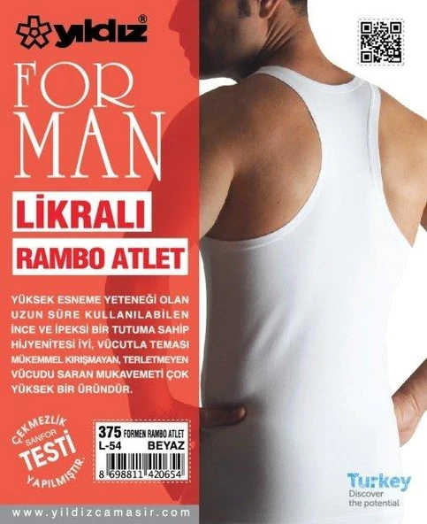 Yıldız Erkek Formen Beyaz Likralı Sporcu Rambo 1 Adet Atlet - Resim 3