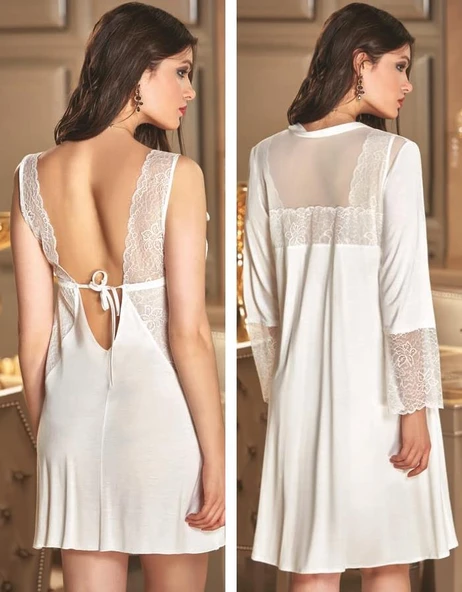 Jeremi 2654 Çeyizlik İkili Cotton Gecelik Sabahlık Takım - 2