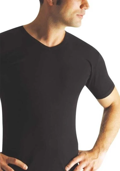 Yıldız 127 Erkek Siyah V Yaka Süper İnce Modal Pamuk Terletmez Kısa Kollu Tshirt