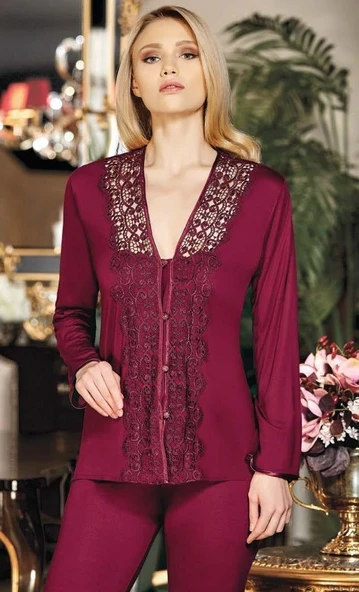 Jeremi 575 6'lı Penye Dantelli Uzun Gecelik Sabahlık Takımı - 7