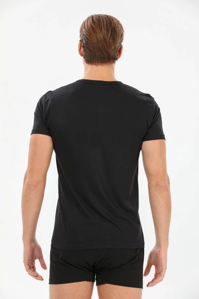 Yıldız 127 Erkek Siyah V Yaka Süper İnce Modal Pamuk Terletmez Kısa Kollu Tshirt - 5