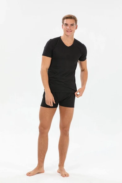 Yıldız 127 Erkek Siyah V Yaka Süper İnce Modal Pamuk Terletmez Kısa Kollu Tshirt - 3