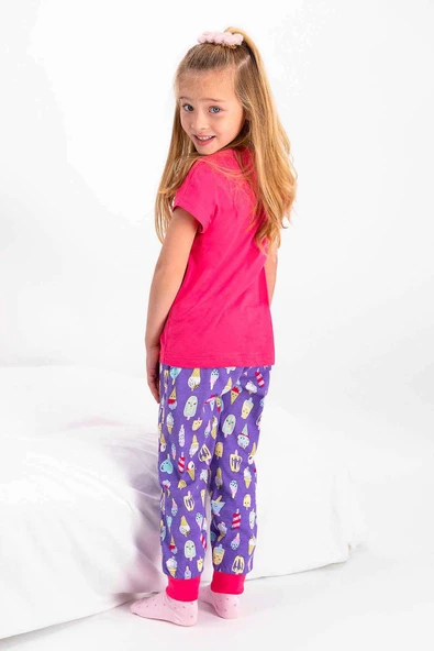 Roly Poly 2430 Kız Çocuk Just Chill Fuşya Kısa Kol Pijama Takımı - 2