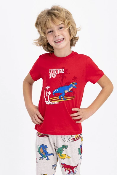 Roly Poly 2347 Surf Crocodile Kırmızı Erkek Çocuk Kısa Kol Pijama Takımı