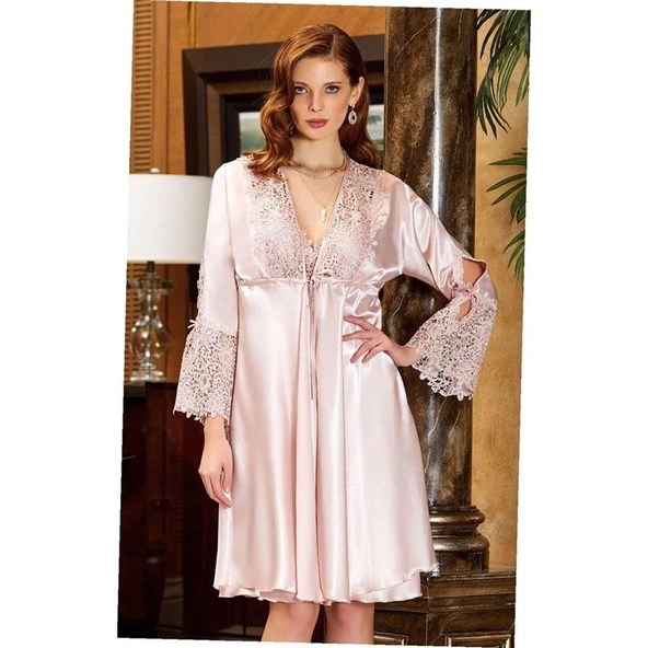 Jeremi 6'lı Kısa İpek Saten Gecelik Sabahlık Takımı - 6