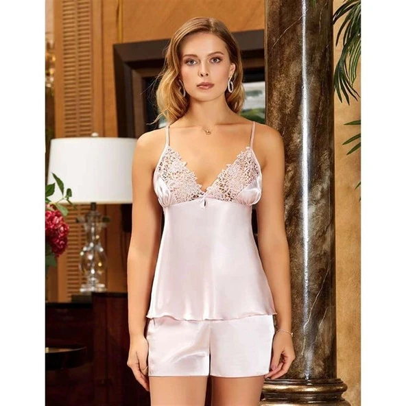 Jeremi 6'lı Kısa İpek Saten Gecelik Sabahlık Takımı - 8