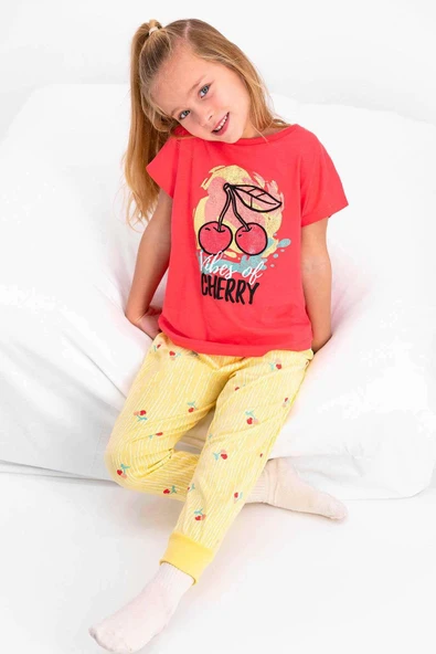 Roly Poly 2410 Kız Çocuk Vibes Of Cherry Nar Çiçeği Kısa Kol Pijama Takımı - Resim 2