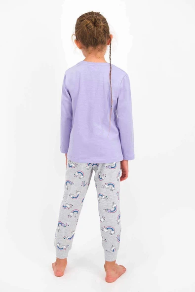 Roly Poly 2455 Kız Çocuk Follow The Rainbow Lila Uzun Kol Pijama Takımı - Resim 4