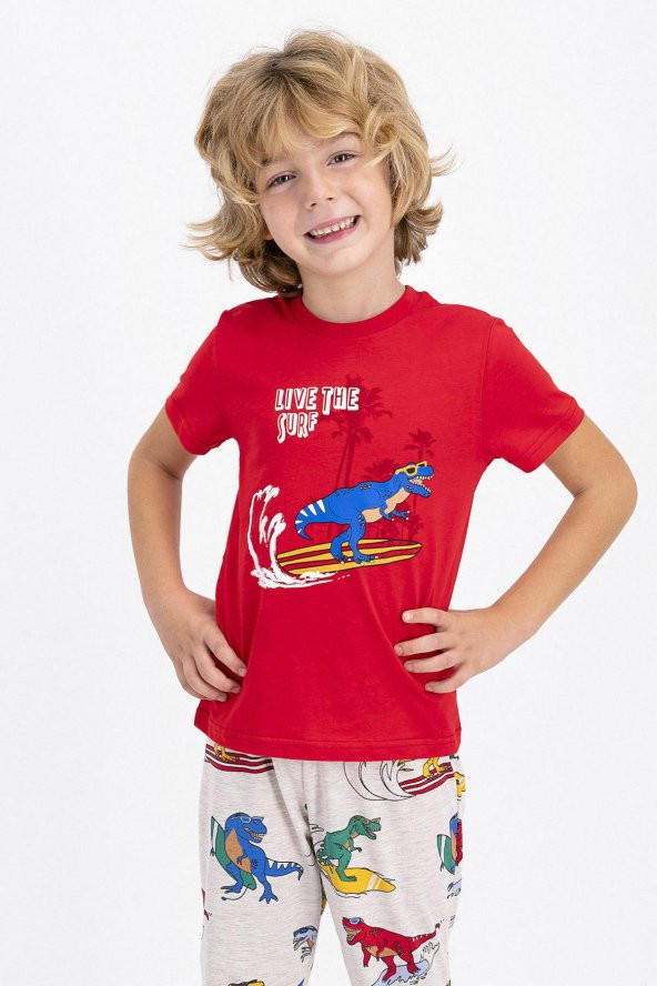 Roly Poly 2347 Surf Crocodile Kırmızı Erkek Çocuk Kısa Kol Pijama Takımı