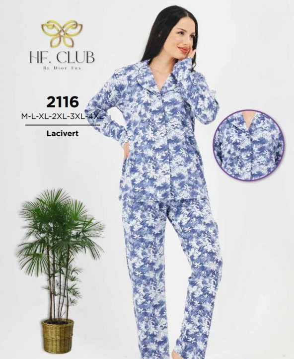 HF Club 2116 Kadın Önden Düğmeli Uzun Kollu Pijama Takımı