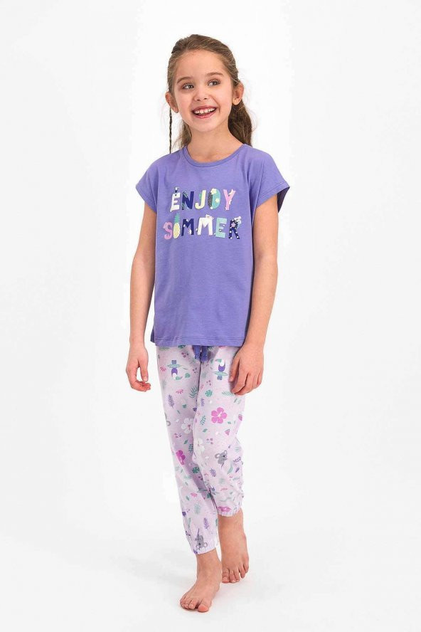Roly Poly 2476 Kız Çocuk Enjoy Summer Mor Kısa Kol Pijama Takımı