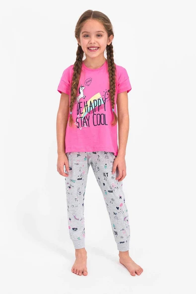 Roly Poly 2451 Kız Çocuk Be Happy Stay Cool Kısa Kol Pijama Takımı ürün görseli 1