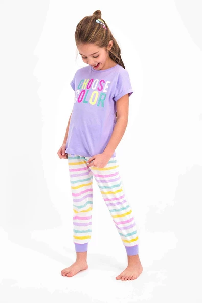 Roly Poly 2466 Kız Çocuk Choose Color Lila Kısa Kol Pijama Takım - 2