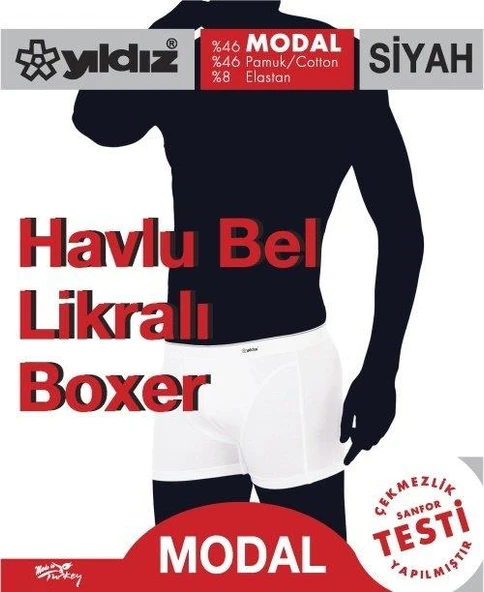 Yıldız 406 Siyah Havlu Bel Modal Likralı Boxer - 2