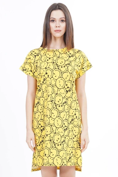 Vienetta 1021 Kadın Pamuklu Düşük Omuzlu Kısa Kol Yırtmaclı Gecelik - 2