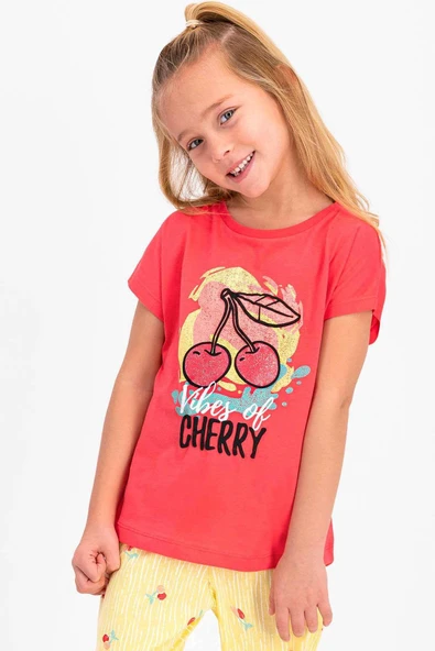 Roly Poly 2410 Kız Çocuk Vibes Of Cherry Nar Çiçeği Kısa Kol Pijama Takımı - Resim 3