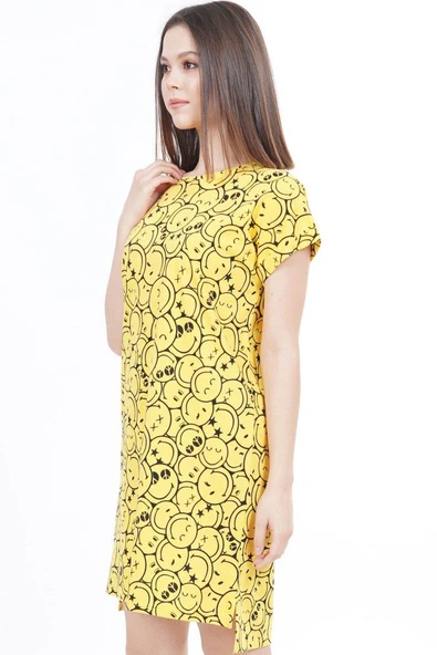 Vienetta 1021 Kadın Pamuklu Düşük Omuzlu Kısa Kol Yırtmaclı Gecelik - 3