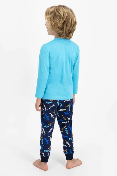 Roly Poly 2357 Totally Jawsome Turkuaz Erkek Çocuk Uzun Kol Pijama Takımı - 3