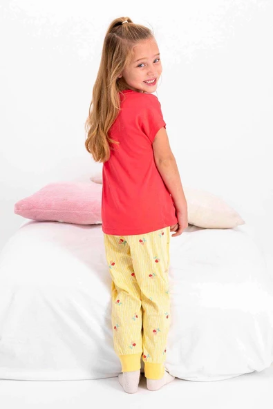 Roly Poly 2410 Kız Çocuk Vibes Of Cherry Nar Çiçeği Kısa Kol Pijama Takımı - Resim 4