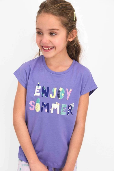 Roly Poly 2476 Kız Çocuk Enjoy Summer Mor Kısa Kol Pijama Takımı - Resim 3