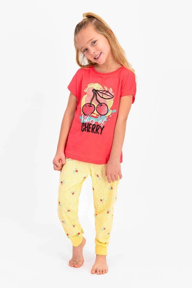 Roly Poly 2410 Kız Çocuk Vibes Of Cherry Nar Çiçeği Kısa Kol Pijama Takımı ürün görseli 1