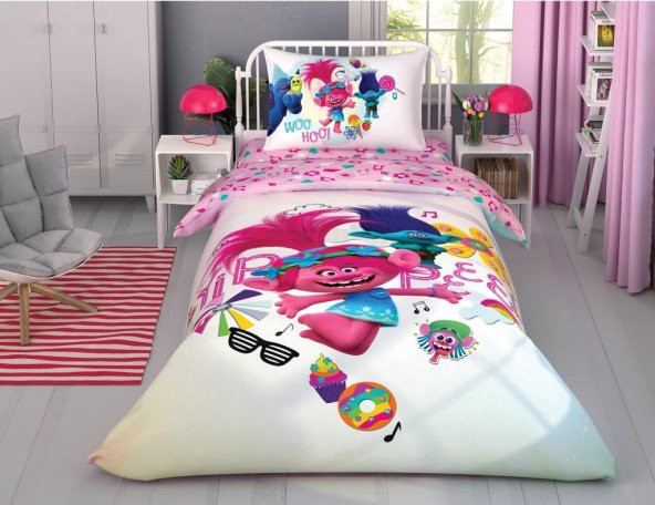Taç Trolls Color Party Tek Kişilik Nevresim Takımı