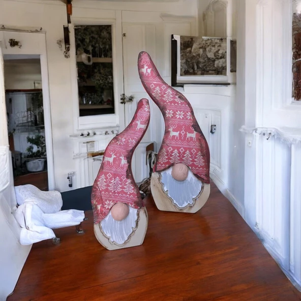 Gnome, Burnuk, Sakallı Kafadar Kar Taneleri Ahşap Dekor - 4