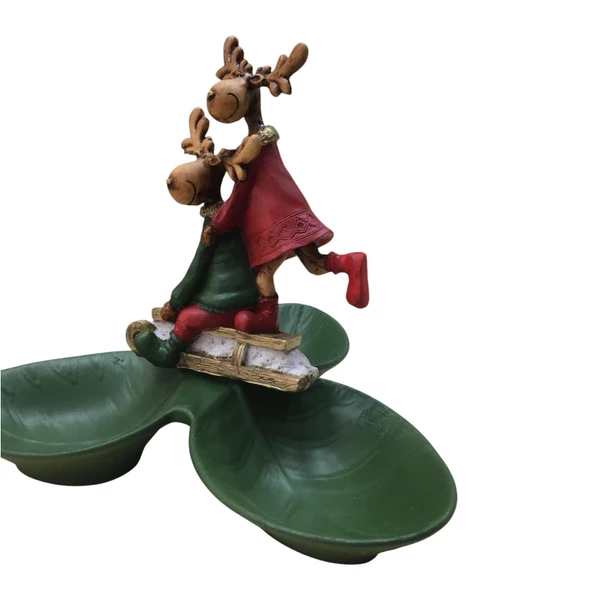 2'li Çift Kırmızı Yeşil Geyik Tabaklı Sunum,Çerezlik - Kahvaltı - Kahve - Meyve Sunum Tabağı - 3