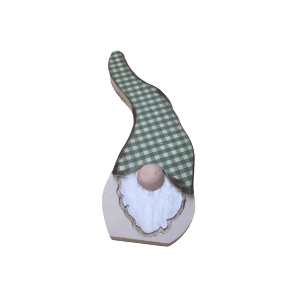 Gnome, Burnuk, Sakallı Kafadar Yeşil Pötikare Ahşap Dekor - 7