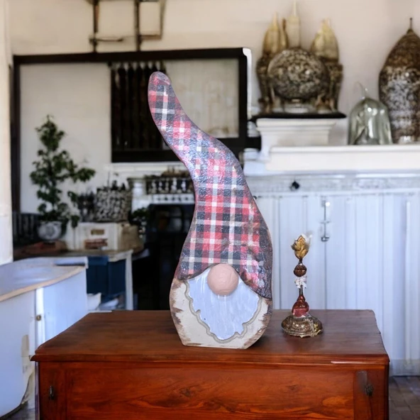 Gnome, Burnuk, Sakallı Kafadar Ekoseli Ahşap Dekor - 3