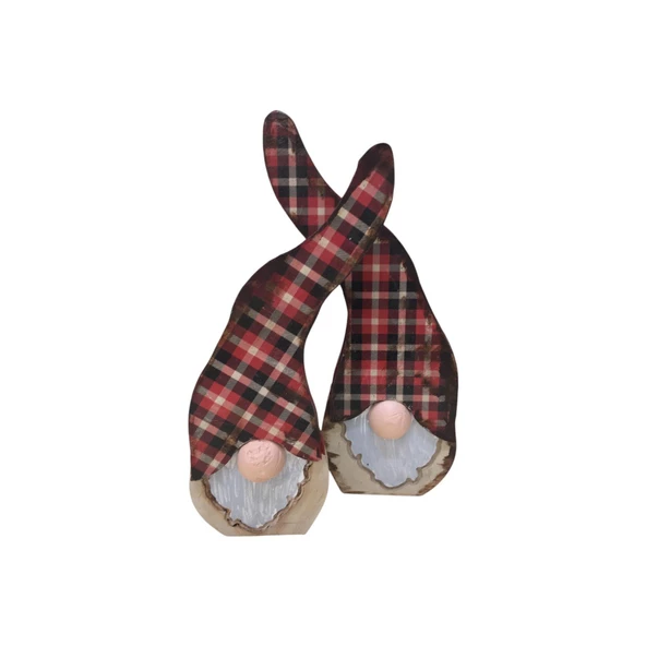 Gnome, Burnuk, Sakallı Kafadar Ekoseli Ahşap Dekor - 7